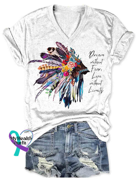 Native American Indian Inspired Art Women’s V-neck Casual T-Shirt White / S