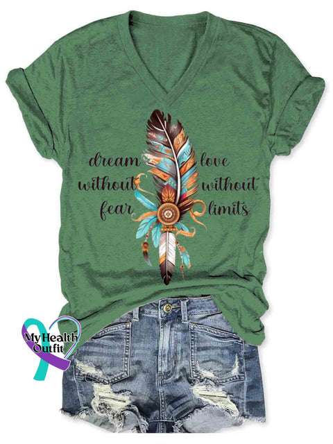 Native Feather Art Women’s V-neck Casual T-Shirt Green / S