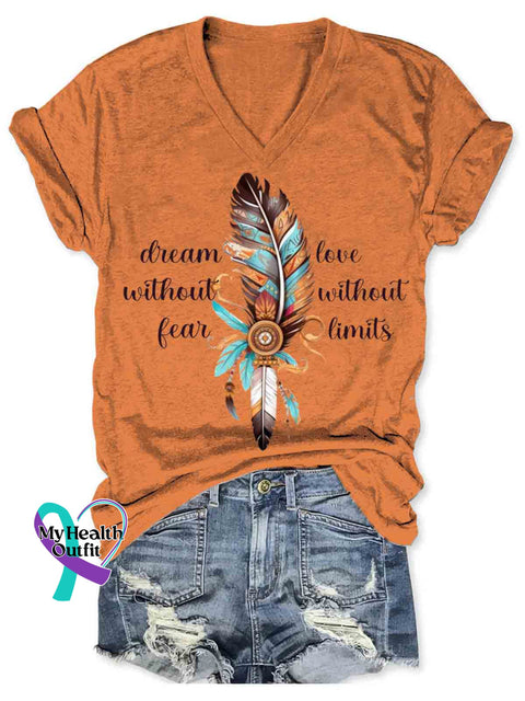 Native Feather Art Women’s V-neck Casual T-Shirt Orange / S