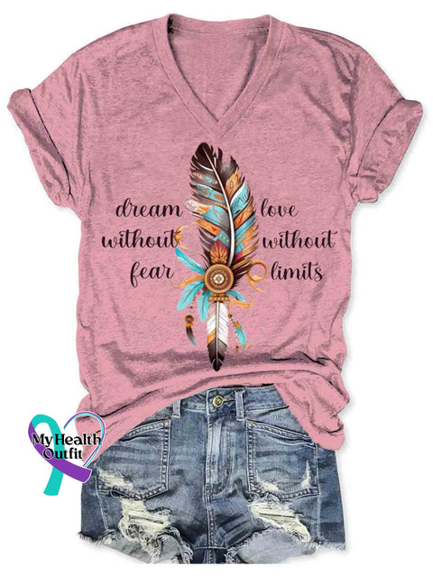 Native Feather Art Women’s V-neck Casual T-Shirt Pink / S