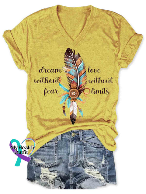 Native Feather Art Women’s V-neck Casual T-Shirt Yellow / S