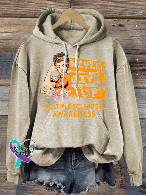 Never Give Up Multiple Sclerosis Prints Casual Hoodie Beige / S