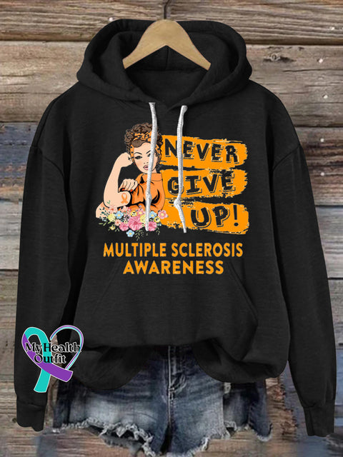 Never Give Up Multiple Sclerosis Prints Casual Hoodie Black / S