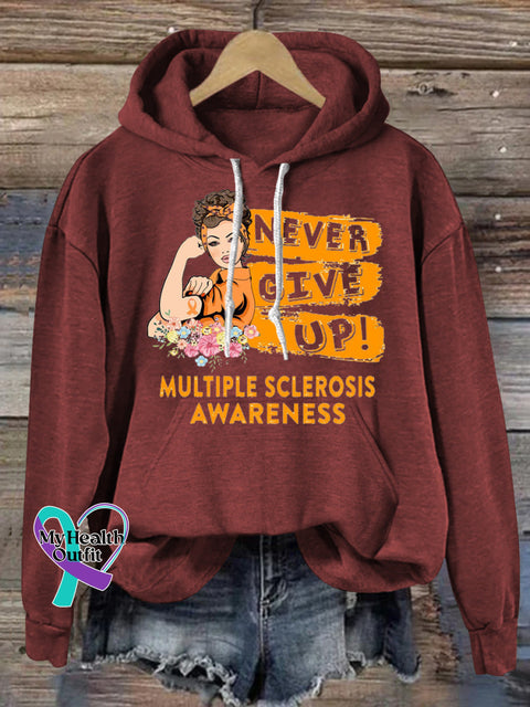 Never Give Up Multiple Sclerosis Prints Casual Hoodie Brown / S