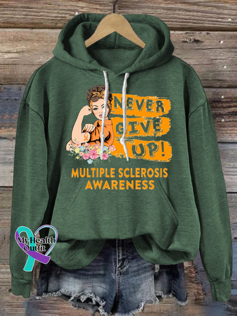 Never Give Up Multiple Sclerosis Prints Casual Hoodie Green / S