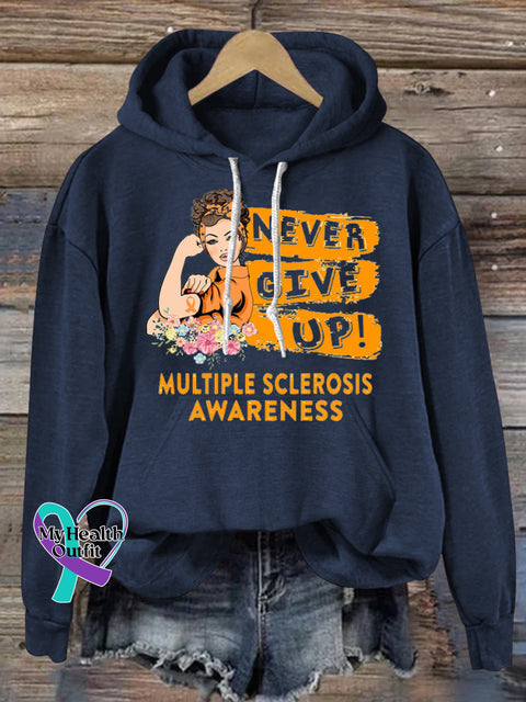 Never Give Up Multiple Sclerosis Prints Casual Hoodie NavyBlue / S