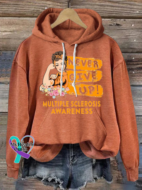 Never Give Up Multiple Sclerosis Prints Casual Hoodie Orange / S