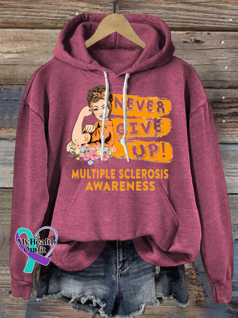 Never Give Up Multiple Sclerosis Prints Casual Hoodie Pink / S