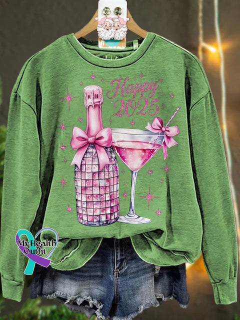 New Year Disco Ball 2025 Pink Christmascasual Sweatshirt Lightgreen / S