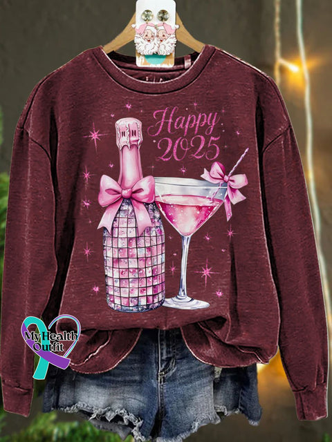 New Year Disco Ball 2025 Pink Christmascasual Sweatshirt Maroon / S