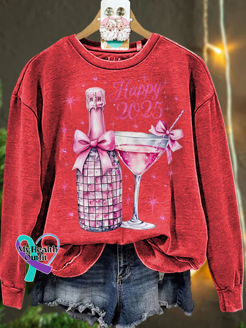 New Year Disco Ball 2025 Pink Christmascasual Sweatshirt Red / S