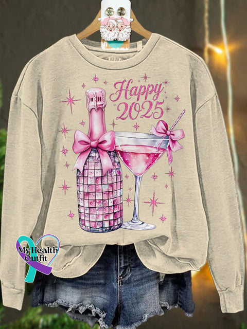 New Year Disco Ball 2025 Pink Christmascasual Sweatshirt Sand / S
