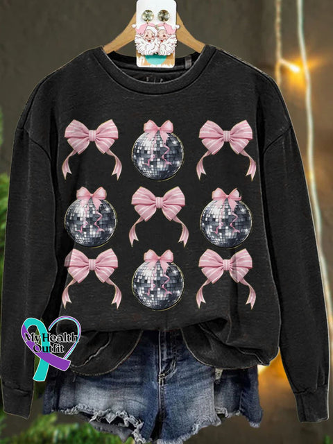 New Year Pink Coquette Disco Ball Casual Sweatshirt Black / S