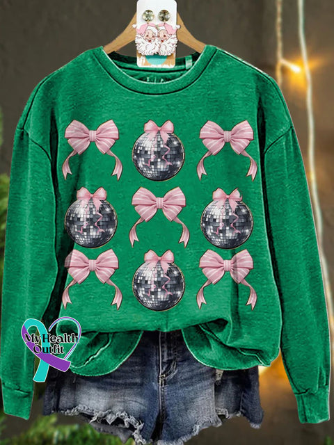 New Year Pink Coquette Disco Ball Casual Sweatshirt Green / S