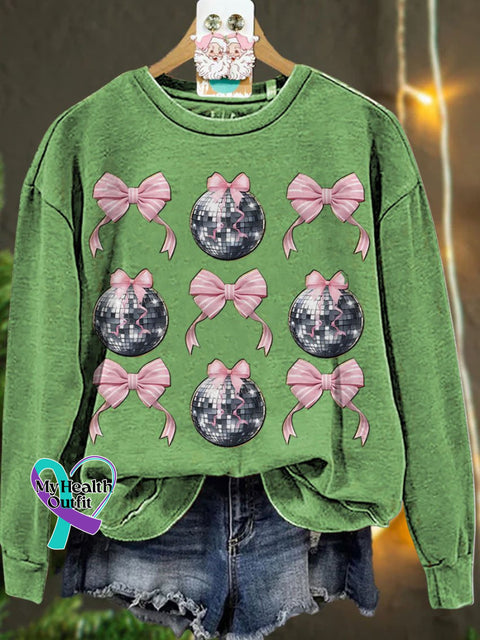 New Year Pink Coquette Disco Ball Casual Sweatshirt Lightgreen / S