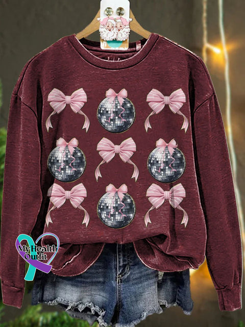 New Year Pink Coquette Disco Ball Casual Sweatshirt Maroon / S