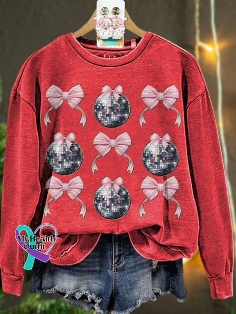 New Year Pink Coquette Disco Ball Casual Sweatshirt Red / S
