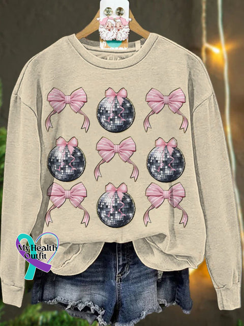 New Year Pink Coquette Disco Ball Casual Sweatshirt Sand / S