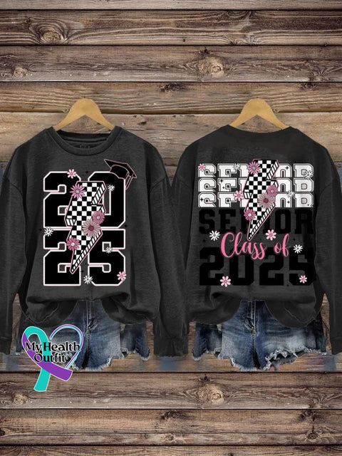 New Year Retro Senior 2025 Varsity Teacher Casual Sweatshirt Black / S