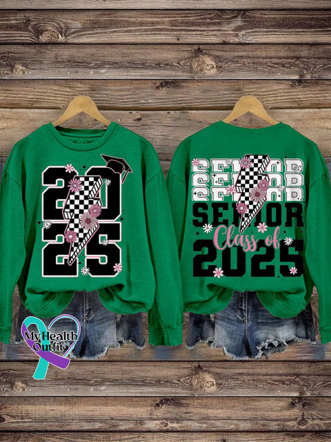 New Year Retro Senior 2025 Varsity Teacher Casual Sweatshirt Green / S