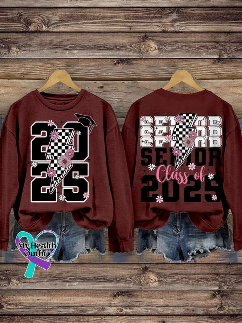New Year Retro Senior 2025 Varsity Teacher Casual Sweatshirt Maroon / S