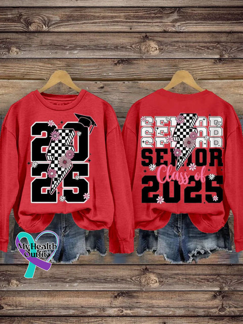 New Year Retro Senior 2025 Varsity Teacher Casual Sweatshirt Red / S