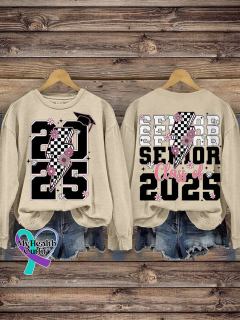 New Year Retro Senior 2025 Varsity Teacher Casual Sweatshirt Sand / S