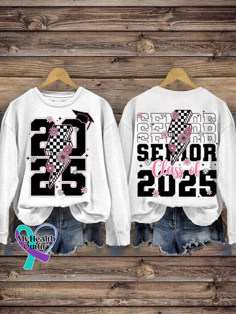 New Year Retro Senior 2025 Varsity Teacher Casual Sweatshirt White / S