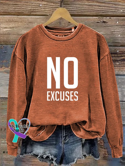 No Excuses Print Casual Sweatshirt Orange / S
