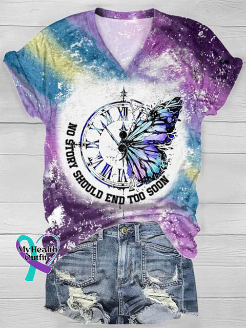No Story Should End Too Soon Butterfly Print Short Sleeve T-Shirt Blue / 2Xl