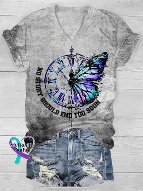 No Story Should End Too Soon Butterfly Print Short Sleeve T-Shirt Grey / 2Xl