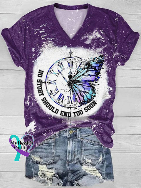 No Story Should End Too Soon Butterfly Print Short Sleeve T-Shirt Purple / 2Xl
