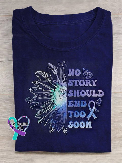 No Story Should End Too Soon Print Casual T-Shirt Navy / S