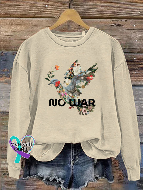 No War Peace Dove Print Casual Crew Neck Sweatshirt Beige / S