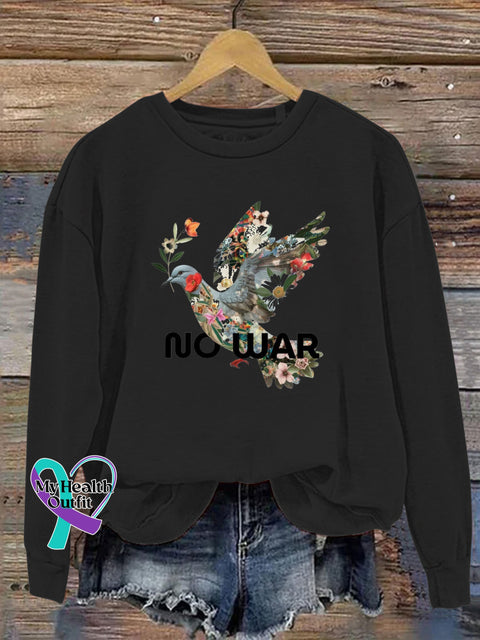 No War Peace Dove Print Casual Crew Neck Sweatshirt Black / S