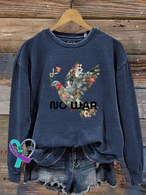 No War Peace Dove Print Casual Crew Neck Sweatshirt NavyBlue / S