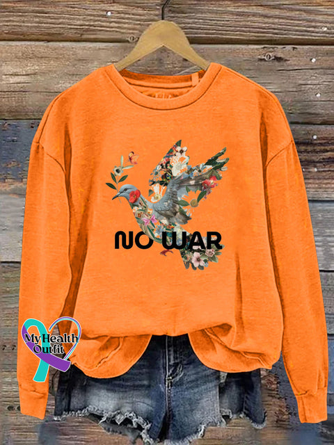 No War Peace Dove Print Casual Crew Neck Sweatshirt Orange / S