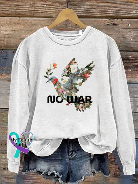 No War Peace Dove Print Casual Crew Neck Sweatshirt White / S