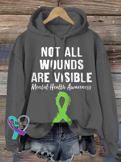 Not All Wounds Are Visible Mental Health Awareness Print Casual Hoodie Grey / S