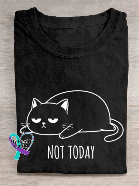 Not Today Funny Cat Art T shirt Black / S