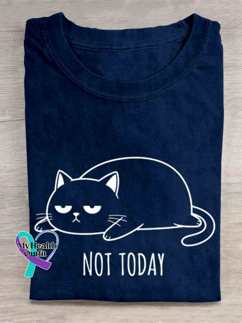 Not Today Funny Cat Art T shirt Blue / S