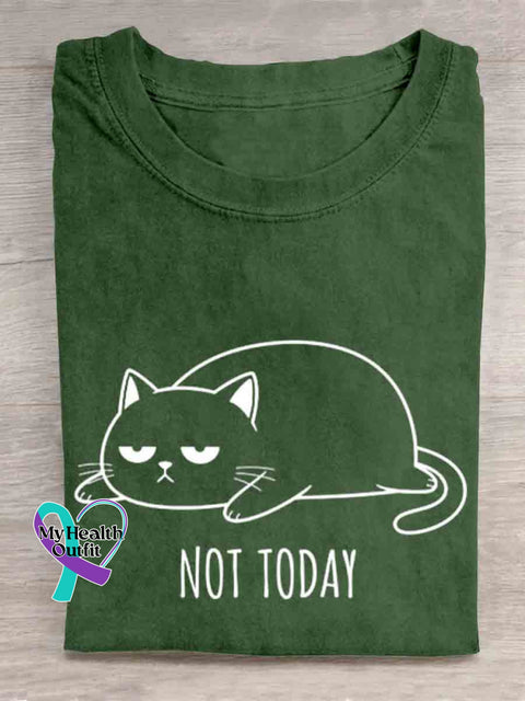 Not Today Funny Cat Art T shirt Green / S