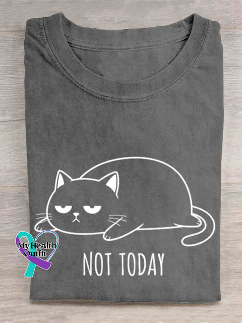 Not Today Funny Cat Art T shirt Grey / S