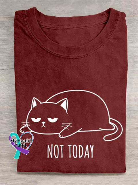 Not Today Funny Cat Art T shirt Red / S
