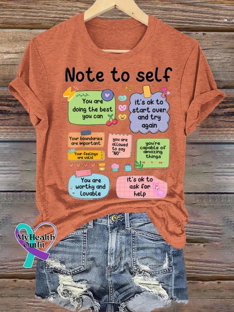 Note To Self Crew Neck Casual Short Sleeve Orange / S