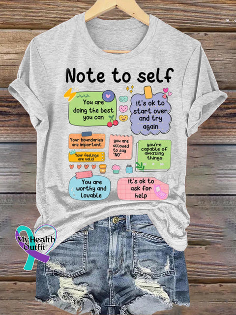 Note To Self Crew Neck Casual Short Sleeve White / S