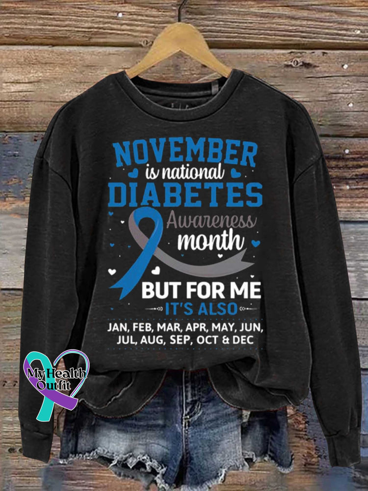 November Is Diabetes Awareness Month Blue And Gray Ribbon Casual Sweatshirt Black / S