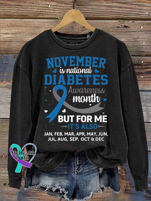November Is Diabetes Awareness Month Blue And Gray Ribbon Casual Sweatshirt Black / S