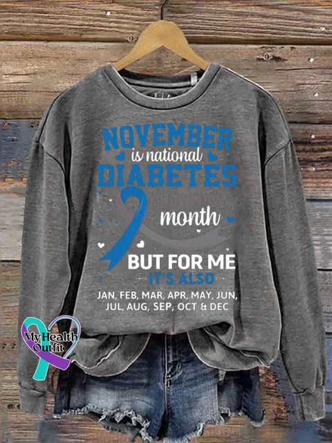 November Is Diabetes Awareness Month Blue And Gray Ribbon Casual Sweatshirt Grey / S