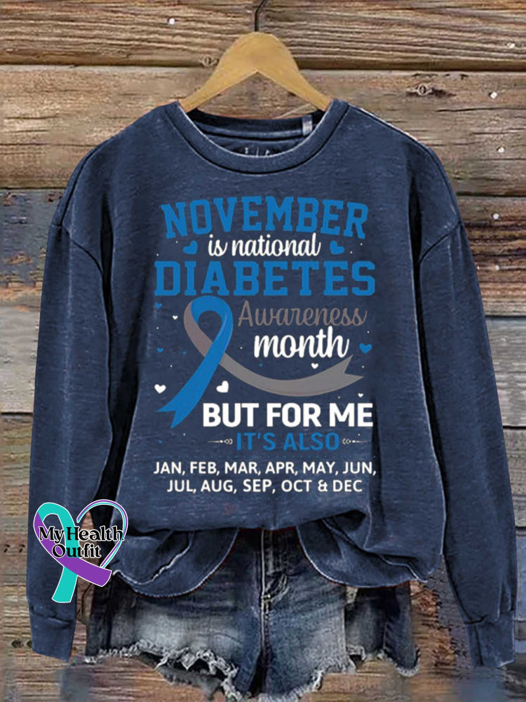November Is Diabetes Awareness Month Blue And Gray Ribbon Casual Sweatshirt / S